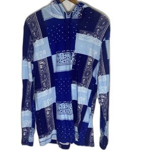 UNZIPPED Paisley Patchwork Pullover Long Sleeve Lightweight Cotton Womens M Blue